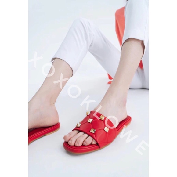 Gold Studded Quilted Wide Band Sandal Slide - Picture 11 of 13